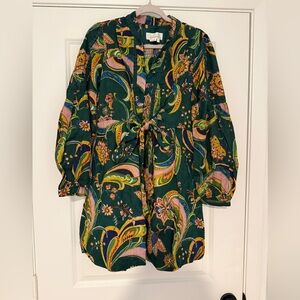 Anthropologie Green Paisley Print Dress with Multicolor Accents